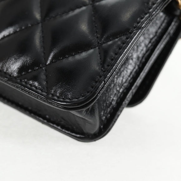 CHANEL Matelasse Chain Mini Shoulder Bag Calf Skin Black Gold CC Auth 142563SAM