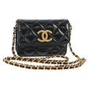 CHANEL Matelasse Chain Mini Shoulder Bag Calf Skin Black Gold CC Auth 142563M-1