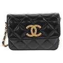 CHANEL Matelasse Chain Mini Shoulder Bag Calf Skin Black Gold CC Auth 142563M-13