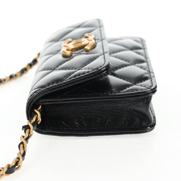 CHANEL Matelasse Chain Mini Shoulder Bag Calf Skin Black Gold CC Auth 142563M