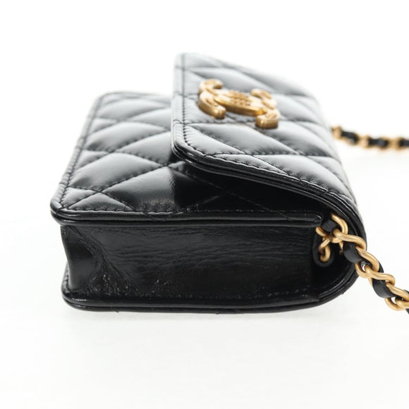 CHANEL Matelasse Chain Mini Shoulder Bag Calf Skin Black Gold CC Auth 142563M
