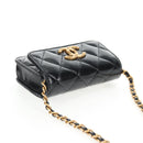 CHANEL Matelasse Chain Mini Shoulder Bag Calf Skin Black Gold CC Auth 142563M-6