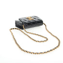 CHANEL Matelasse Chain Mini Shoulder Bag Calf Skin Black Gold CC Auth 142563M-7