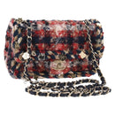 CHANEL Matelasse Chain Shoulder Bag Tweed Red Gold CC Auth 142564M-1