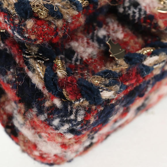 CHANEL Matelasse Chain Shoulder Bag Tweed Red Gold CC Auth 142564M