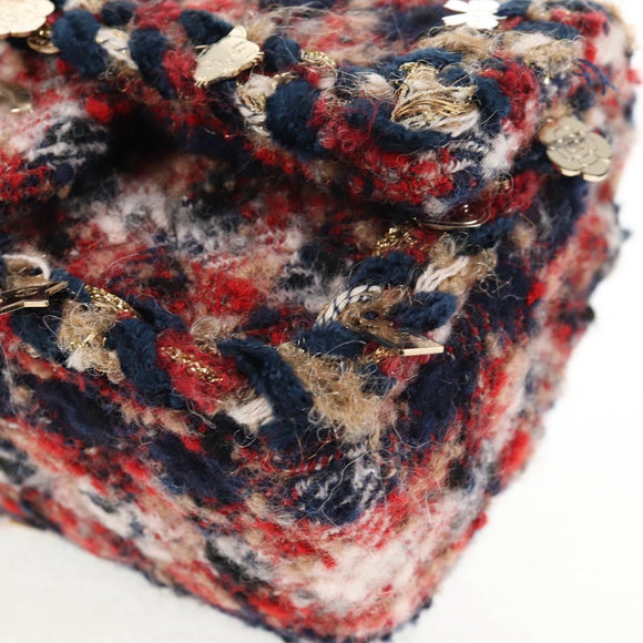 CHANEL Matelasse Chain Shoulder Bag Tweed Red Gold CC Auth 142564M