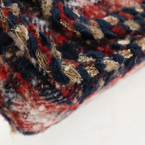 CHANEL Matelasse Chain Shoulder Bag Tweed Red Gold CC Auth 142564M