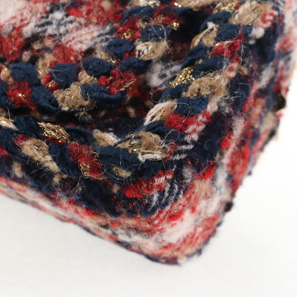 CHANEL Matelasse Chain Shoulder Bag Tweed Red Gold CC Auth 142564M