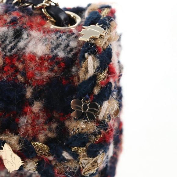 CHANEL Matelasse Chain Shoulder Bag Tweed Red Gold CC Auth 142564M