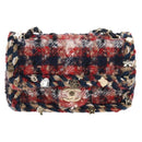 CHANEL Matelasse Chain Shoulder Bag Tweed Red Gold CC Auth 142564M-13