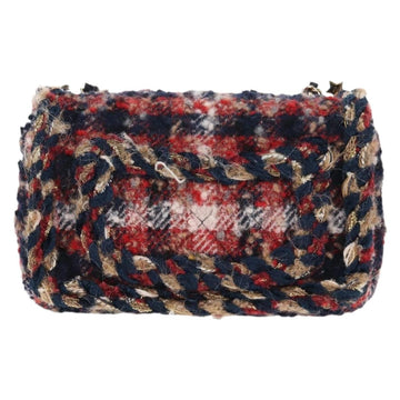 CHANEL Matelasse Chain Shoulder Bag Tweed Red Gold CC Auth 142564M - 0