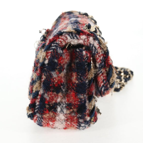 CHANEL Matelasse Chain Shoulder Bag Tweed Red Gold CC Auth 142564M