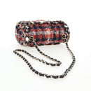 CHANEL Matelasse Chain Shoulder Bag Tweed Red Gold CC Auth 142564M-7