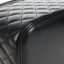 CHANEL Matelasse Vanity Pouch Lamb Skin Black Silver CC Auth 142565M-10