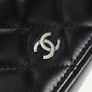 CHANEL Matelasse Vanity Pouch Lamb Skin Black Silver CC Auth 142565M-14