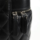 CHANEL Matelasse Vanity Pouch Lamb Skin Black Silver CC Auth 142565M-15