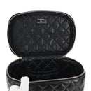 CHANEL Matelasse Vanity Pouch Lamb Skin Black Silver CC Auth 142565M-16