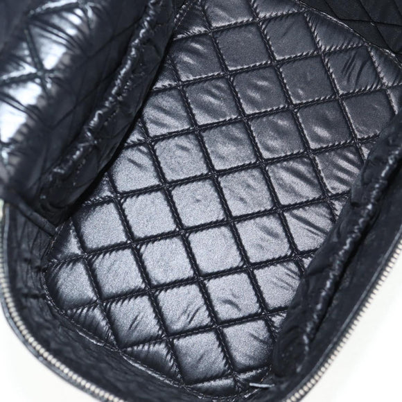 CHANEL Matelasse Vanity Pouch Lamb Skin Black Silver CC Auth 142565M
