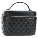 CHANEL Matelasse Vanity Pouch Lamb Skin Black Silver CC Auth 142565M-1