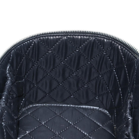 CHANEL Matelasse Vanity Pouch Lamb Skin Black Silver CC Auth 142565M