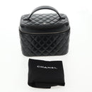 CHANEL Matelasse Vanity Pouch Lamb Skin Black Silver CC Auth 142565M-26