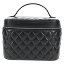 CHANEL Matelasse Vanity Pouch Lamb Skin Black Silver CC Auth 142565M-2
