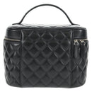 CHANEL Matelasse Vanity Pouch Lamb Skin Black Silver CC Auth 142565M-3