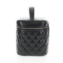 CHANEL Matelasse Vanity Pouch Lamb Skin Black Silver CC Auth 142565M-4