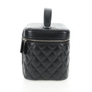 CHANEL Matelasse Vanity Pouch Lamb Skin Black Silver CC Auth 142565M-5