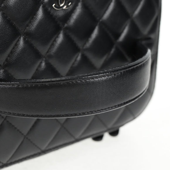 CHANEL Matelasse Vanity Pouch Lamb Skin Black Silver CC Auth 142565M