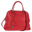 HERMES Bolide 31 Hand Bag Taurillon Leather Red Silver Auth 142568SM-1