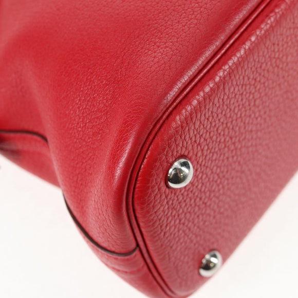 HERMES Bolide 31 Hand Bag Taurillon Leather Red Silver Auth 142568SM