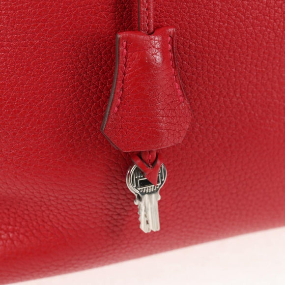 HERMES Bolide 31 Hand Bag Taurillon Leather Red Silver Auth 142568SM