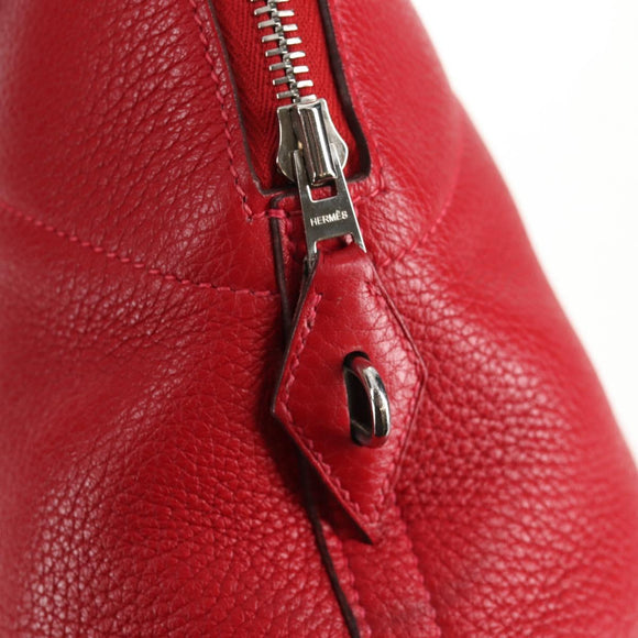 HERMES Bolide 31 Hand Bag Taurillon Leather Red Silver Auth 142568M
