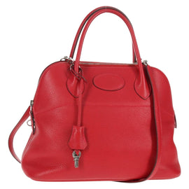 HERMES Bolide 31 Hand Bag Taurillon Leather Red Silver Auth 142568M