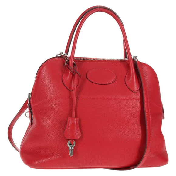 HERMES Bolide 31 Hand Bag Taurillon Leather Red Silver Auth 142568M