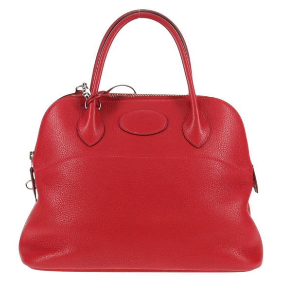 HERMES Bolide 31 Hand Bag Taurillon Leather Red Silver Auth 142568SM