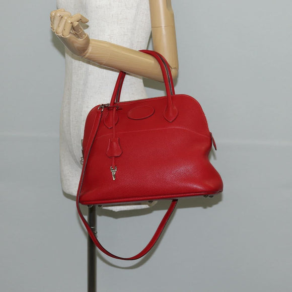 HERMES Bolide 31 Hand Bag Taurillon Leather Red Silver Auth 142568SM