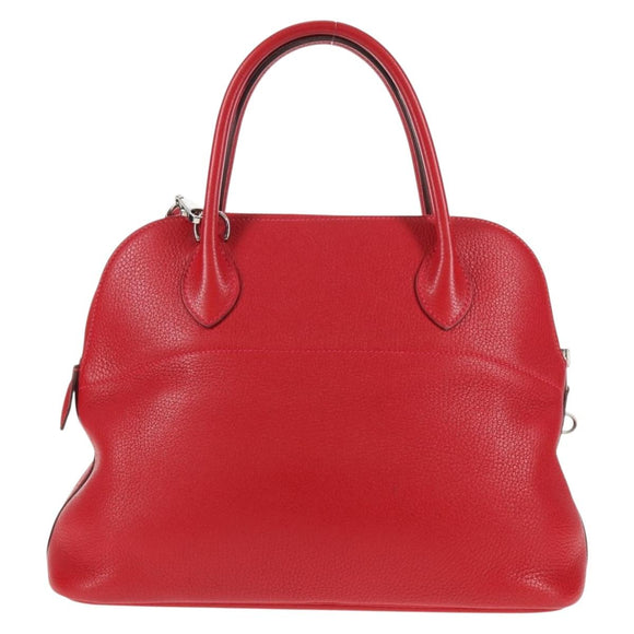 HERMES Bolide 31 Hand Bag Taurillon Leather Red Silver Auth 142568SM
