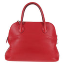 HERMES Bolide 31 Hand Bag Taurillon Leather Red Silver Auth 142568M-2