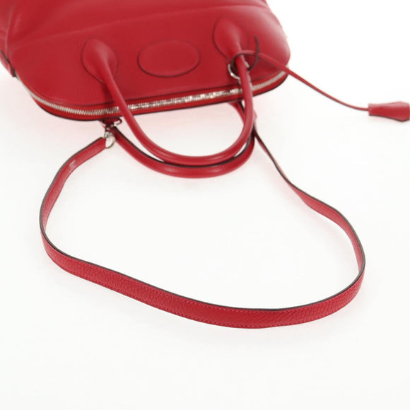 HERMES Bolide 31 Hand Bag Taurillon Leather Red Silver Auth 142568SM
