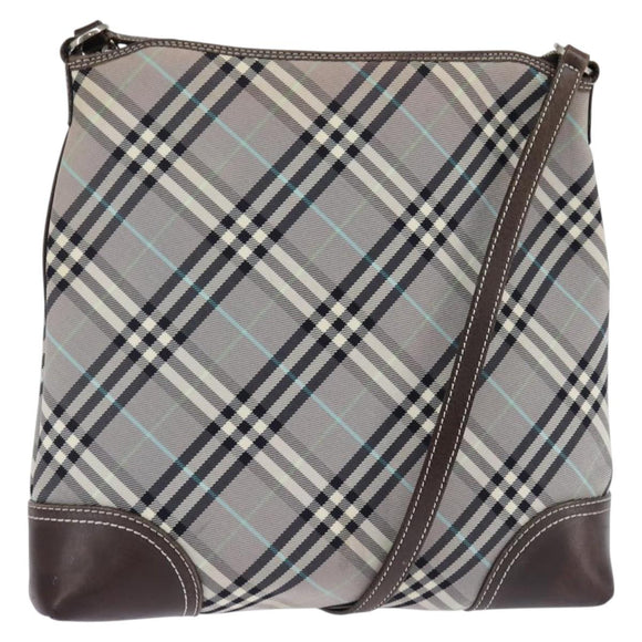 BURBERRY Nova Check Blue Label Shoulder Bag Nylon Gray Silver Auth 142647
