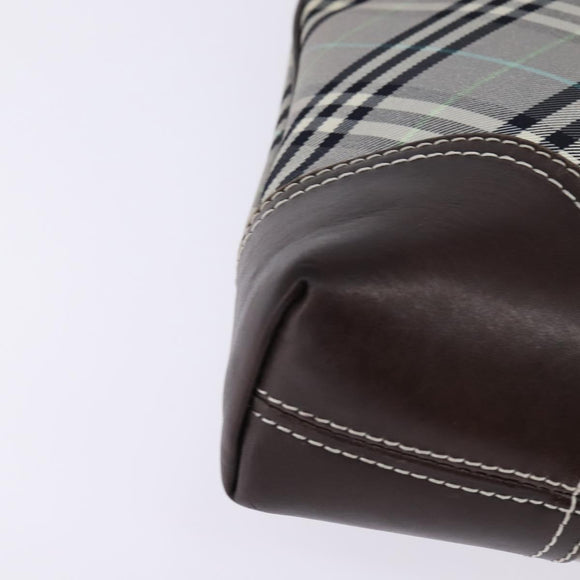 BURBERRY Nova Check Blue Label Shoulder Bag Nylon Gray Silver Auth 142647