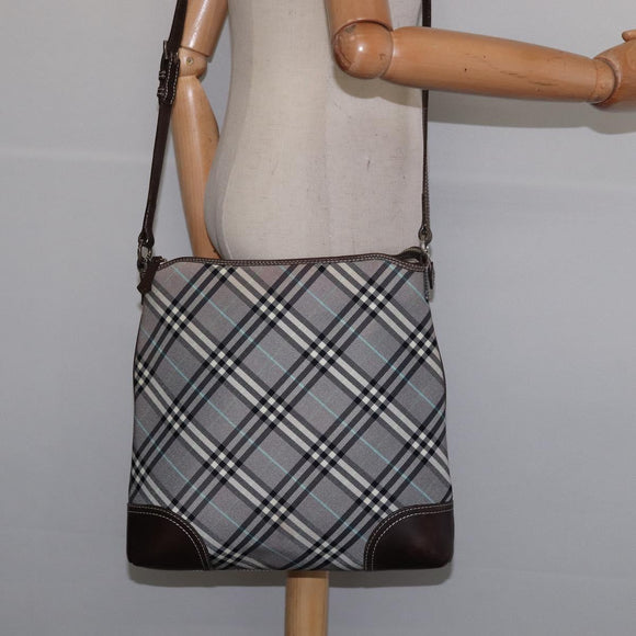 BURBERRY Nova Check Blue Label Shoulder Bag Nylon Gray Silver Auth 142647