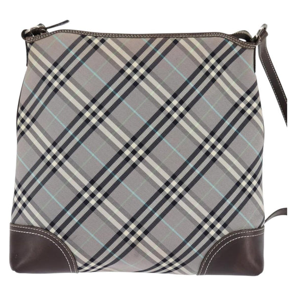 BURBERRY Nova Check Blue Label Shoulder Bag Nylon Gray Silver Auth 142647