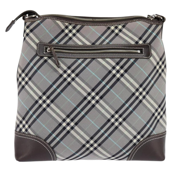 BURBERRY Nova Check Blue Label Shoulder Bag Nylon Gray Silver Auth 142647