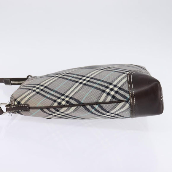 BURBERRY Nova Check Blue Label Shoulder Bag Nylon Gray Silver Auth 142647