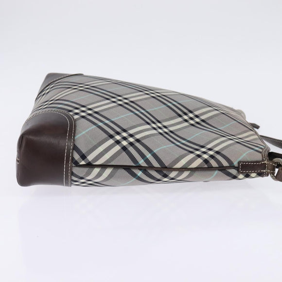 BURBERRY Nova Check Blue Label Shoulder Bag Nylon Gray Silver Auth 142647
