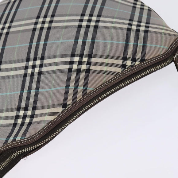 BURBERRY Nova Check Blue Label Shoulder Bag Nylon Gray Silver Auth 142647