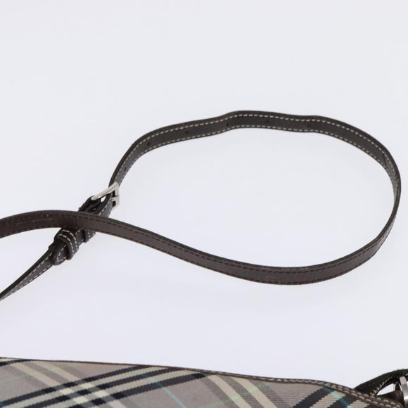 BURBERRY Nova Check Blue Label Shoulder Bag Nylon Gray Silver Auth 142647